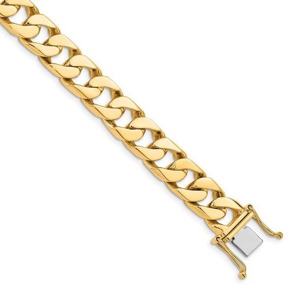 Men's 14k Yellow Gold, 10.5mm Flat Beveled Curb Chain Bracelet, 8 Inch - Picture 1 of 5